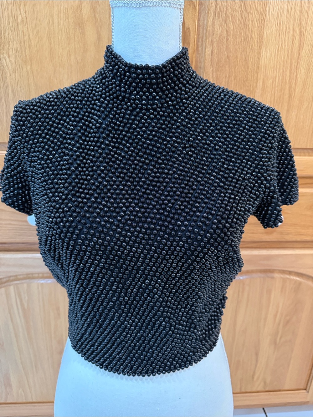 Vintage VIE Victoria Royal Black Fully Beaded Mock Neck Top‎ Hong Kong
